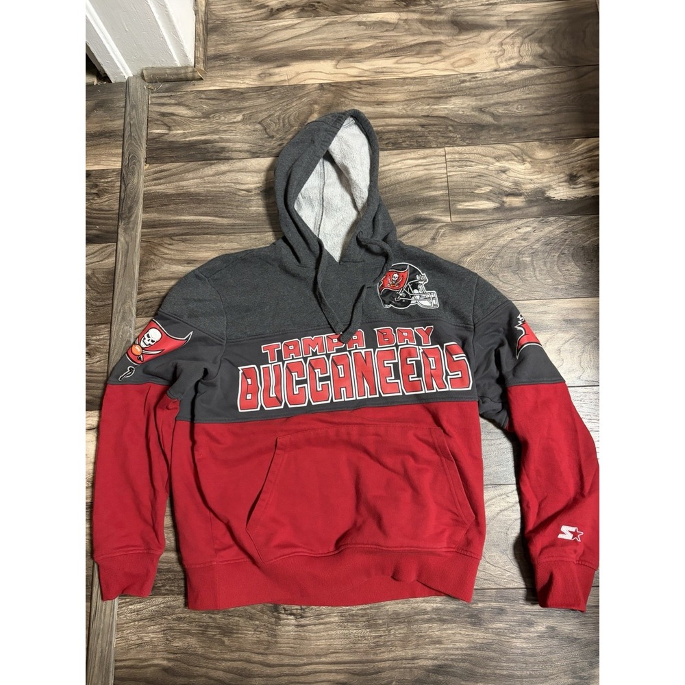 Vintage Starter Hoodie Mens L Gray Red NFL Tampa Bay Buccaneers Football 688